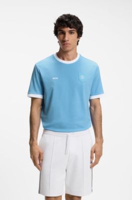 T-shirt van stretchkatoen met landvlag en logo, Argentini&euml;
