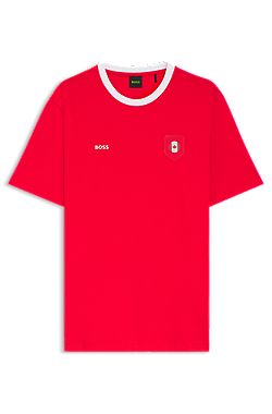 Stretch-cotton T-shirt with country flag and logo