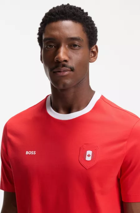 Stretch-cotton T-shirt with country flag and logo