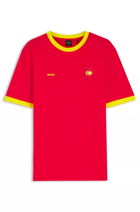 Stretch-cotton T-shirt with country flag and logo