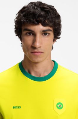 Stretch-cotton T-shirt with country flag and logo, Brazil