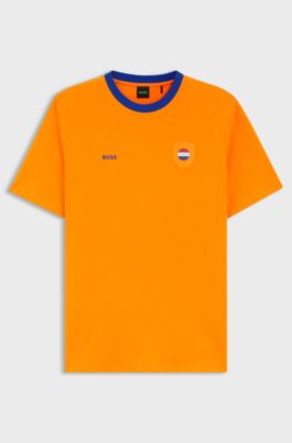 T-shirt in cotone elasticizzato con bandiera del paese e logo, Paesi Bassi