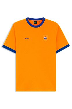 T-shirt van stretchkatoen met landvlag en logo