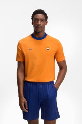 T-shirt in cotone elasticizzato con bandiera del paese e logo, Paesi Bassi