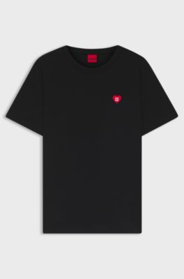 Cotton-jersey T-shirt with heart logo, Black