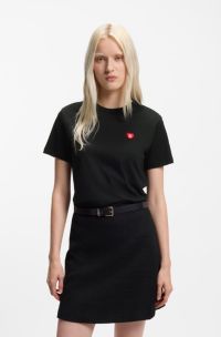 Cotton-jersey T-shirt with heart logo, Black