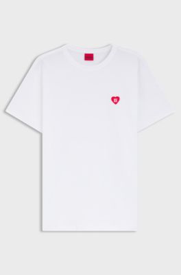 Cotton-jersey T-shirt with heart logo, White