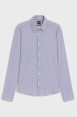 Chemise Regular en jersey stretch performant imprim&eacute;, Bleu &agrave; motif