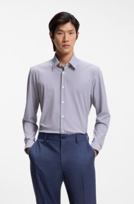 Chemise Regular en jersey stretch performant imprim&eacute;, Bleu &agrave; motif