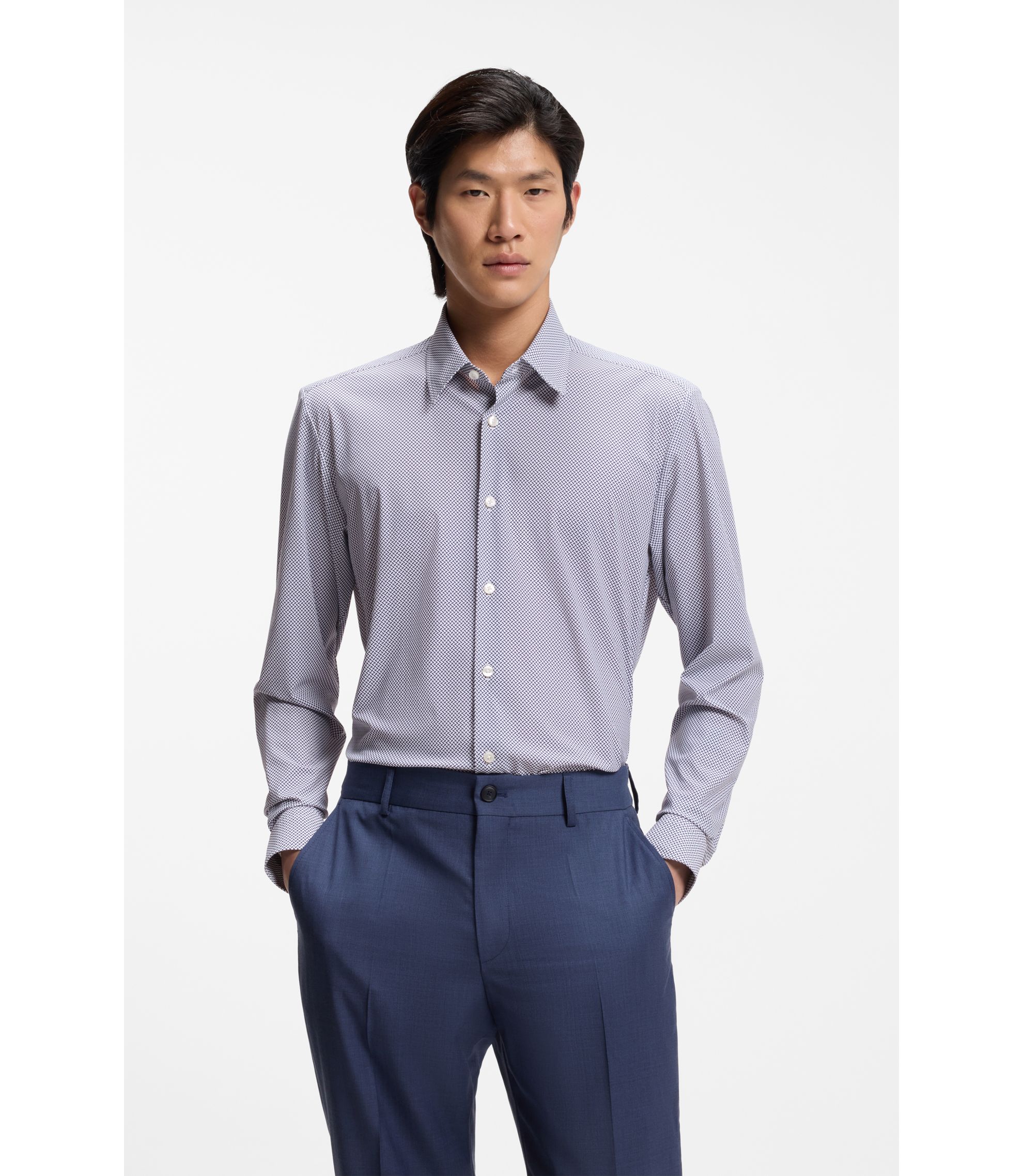 Regular-Fit Hemd aus bedrucktem Performance-Stretch-Jersey