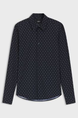 Camicia regular fit in jersey elasticizzato stampato ad alte prestazioni, Blu a motivi