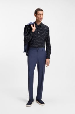 Regular-fit shirt in printed performance-stretch jersey, Blue Patterned