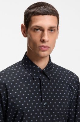 Regular-fit shirt in printed performance-stretch jersey, Blue Patterned