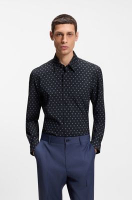 Regular-fit shirt in printed performance-stretch jersey, Blue Patterned