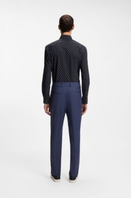 Regular-fit shirt in printed performance-stretch jersey, Blue Patterned