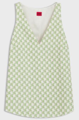 Geometric-print sleeveless top with sequins, Light Green