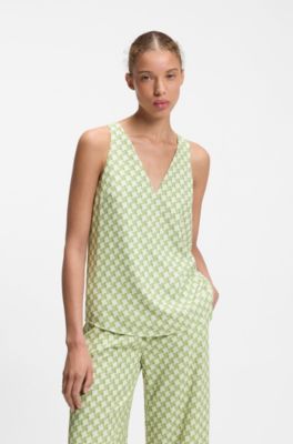 Geometric-print sleeveless top with sequins, Light Green
