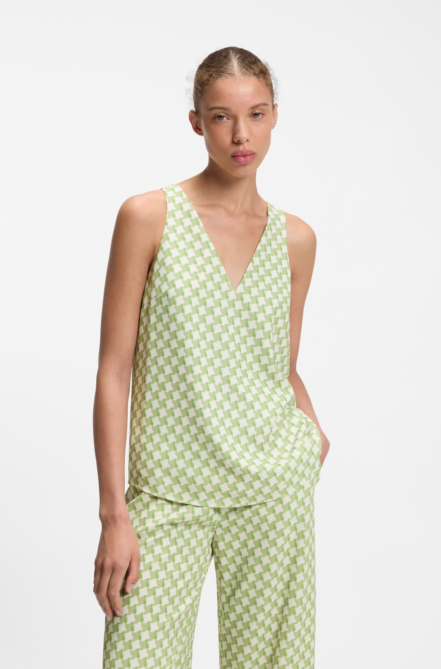 Hugo Geometric-print sleeveless top with sequins toppar & linnen dam
