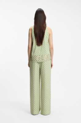 Geometric-print sleeveless top with sequins, Light Green