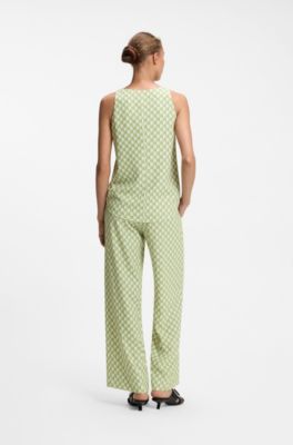 Geometric-print sleeveless top with sequins, Light Green