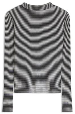 Mock-neck top in striped cotton crepe, White / Black
