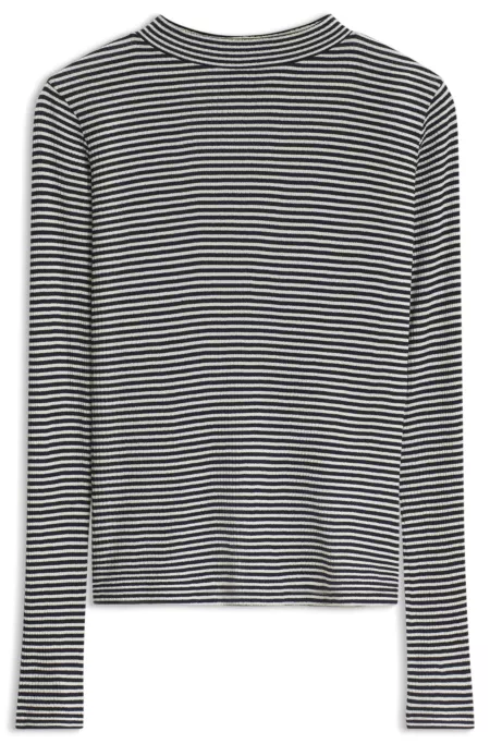 Mock-neck top in striped cotton crepe