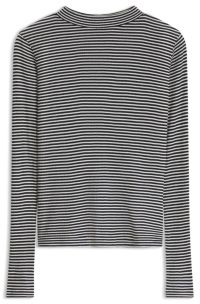 Mock-neck top in striped cotton crepe, White / Black