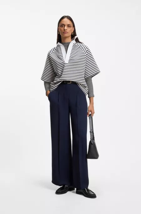 Mock-neck top in striped cotton crepe