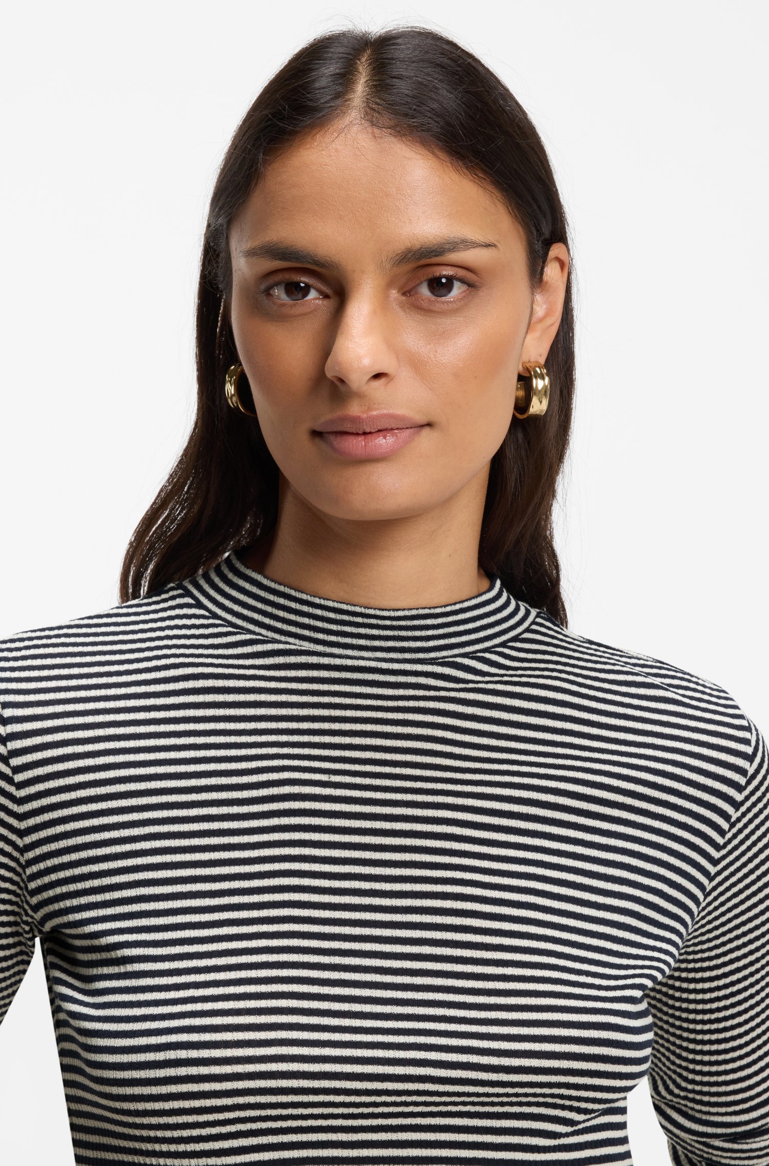 Boss Mock-neck top in striped cotton crepe skjortor & blusar dam – bild 2