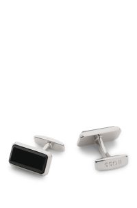 Rectangular brass cufflinks with black enamel insert, Black