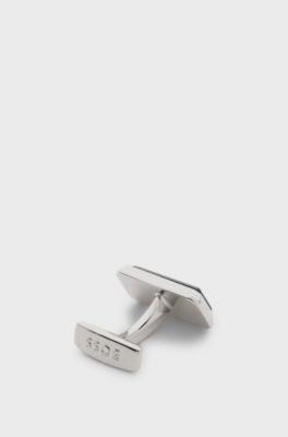 Rectangular brass cufflinks with black enamel insert, Black
