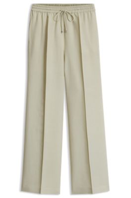 Wide-leg trousers with elasticated waistband, Light Beige