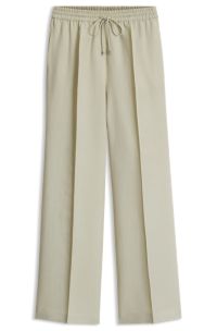 Wide-leg trousers with elasticated waistband, Light Beige
