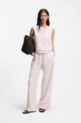 Pantaloni a gamba larga con elastico in vita, Rosa chiaro