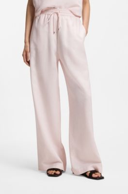 Wide-leg trousers with elasticated waistband, light pink