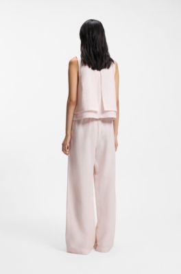 Pantaloni a gamba larga con elastico in vita, Rosa chiaro