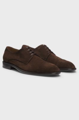 Derbyschoenen van su&egrave;de met neusdetail, Donkerbruin