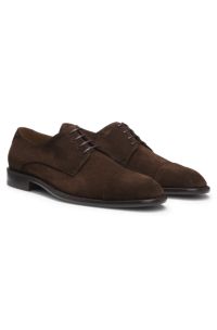 Derby shoes in suede with cap toe, Dark Brown