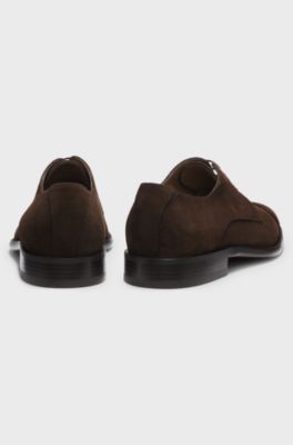 Derby shoes in suede with cap toe, Dark Brown