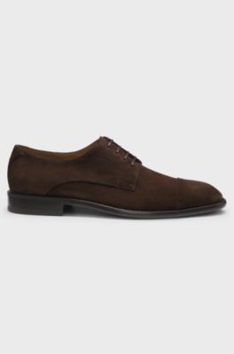 Derby shoes in suede with cap toe, Dark Brown