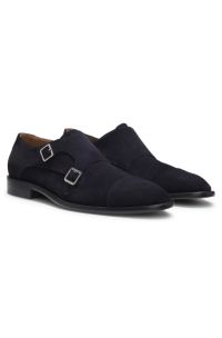 Monk shoes in suede with double strap, Dark Blue
