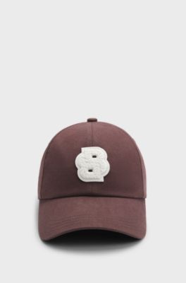 Cappellino in twill di cotone con monogramma Double B intrecciato, Marrone scuro