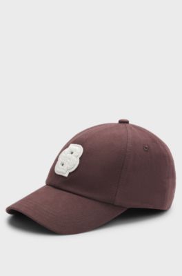 Cappellino in twill di cotone con monogramma Double B intrecciato, Marrone scuro
