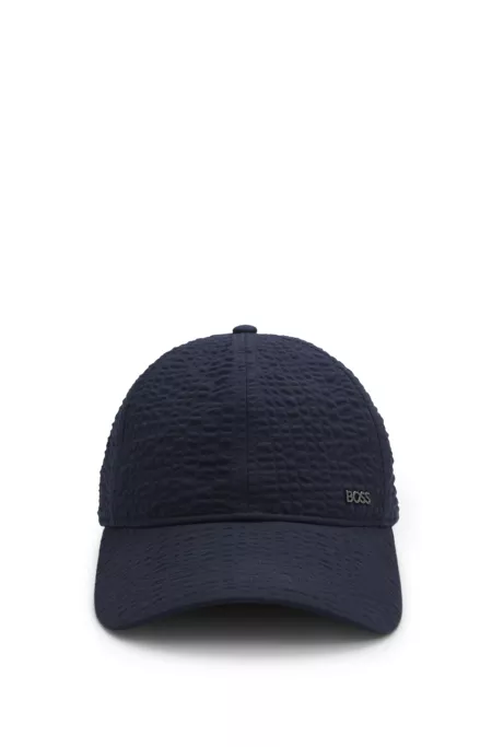 Cap in stretch-cotton seersucker with metallic logo lettering
