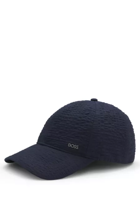 Cap in stretch-cotton seersucker with metallic logo lettering