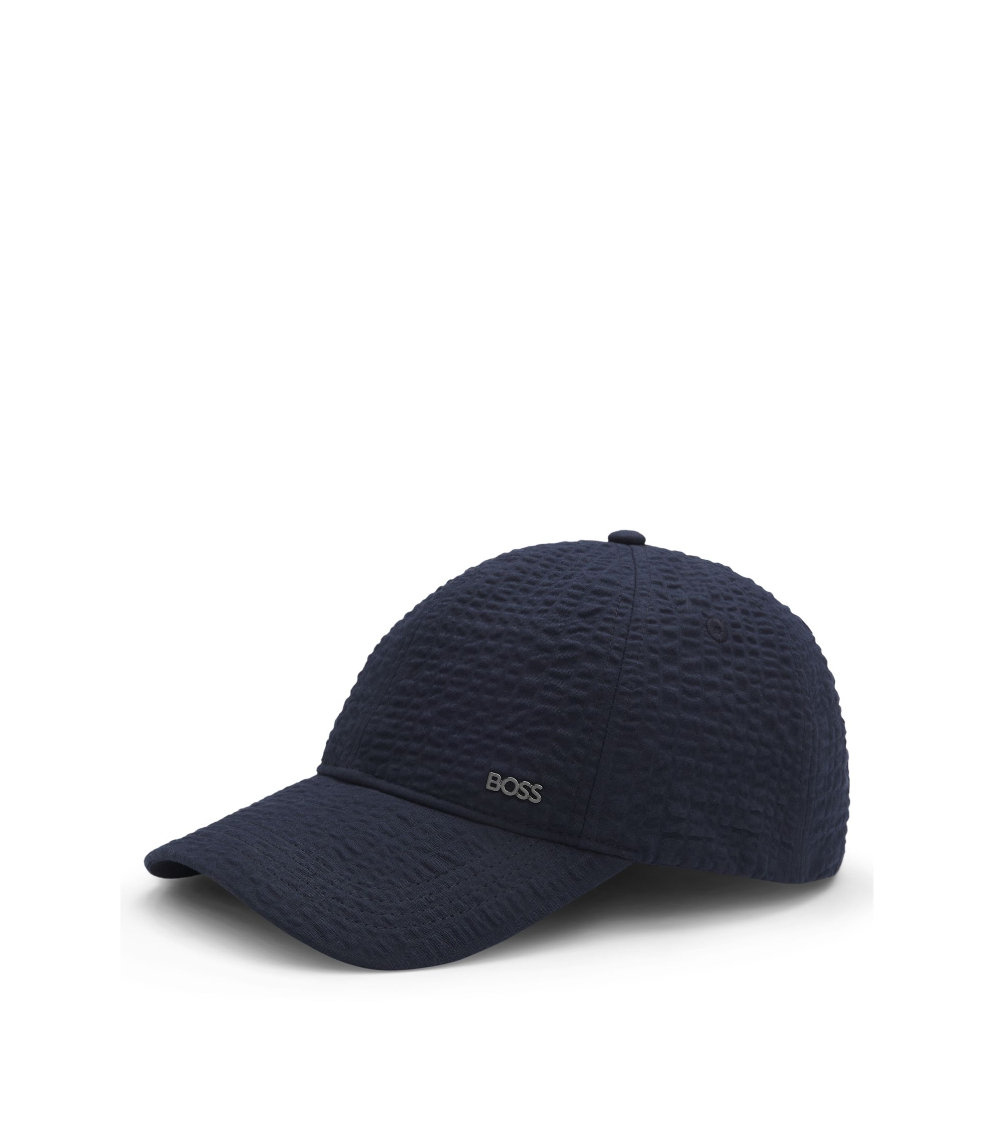 Cap aus Seersucker-Stretch-Baumwolle mit metallenen Logo-Buchstaben
