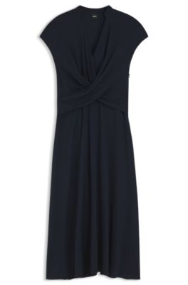 Wrap-front dress in stretch fabric, Dark Blue