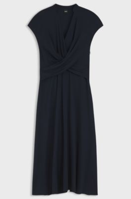 Vestito in tessuto elasticizzato con parte anteriore a portafoglio, Blu scuro