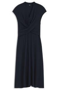 Wrap-front dress in stretch fabric, Dark Blue