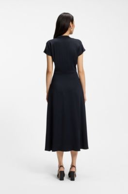 Wrap-front dress in stretch fabric, Dark Blue